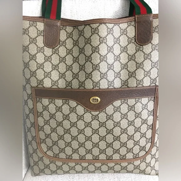 Gucci authentic brown monogram coated canvas tote bag - Picture 7 of 15